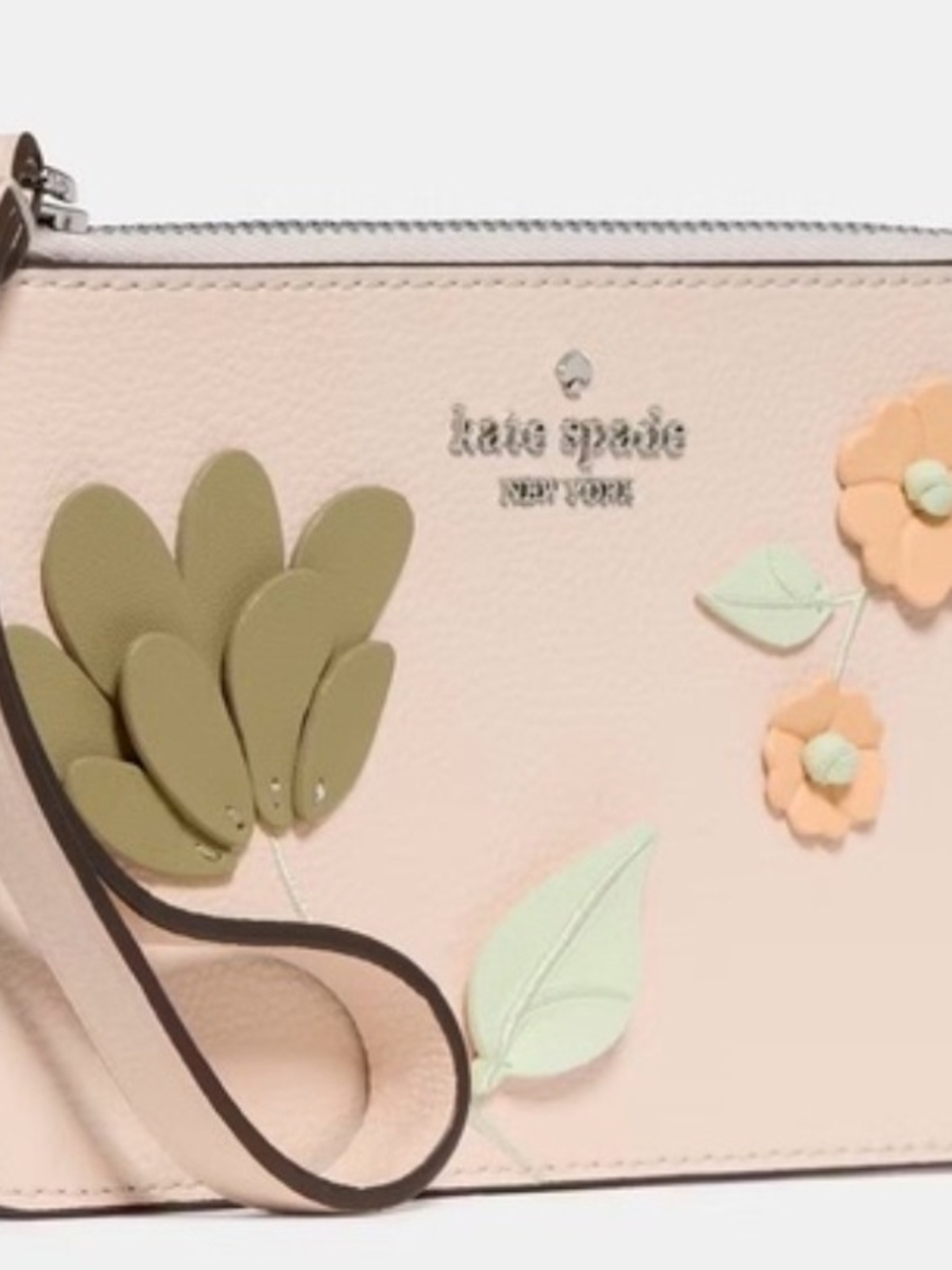 Kate Spade Blush Pink Floral Wristlet with Sage and Peach Appliques' NWT - Picture 2 of 4